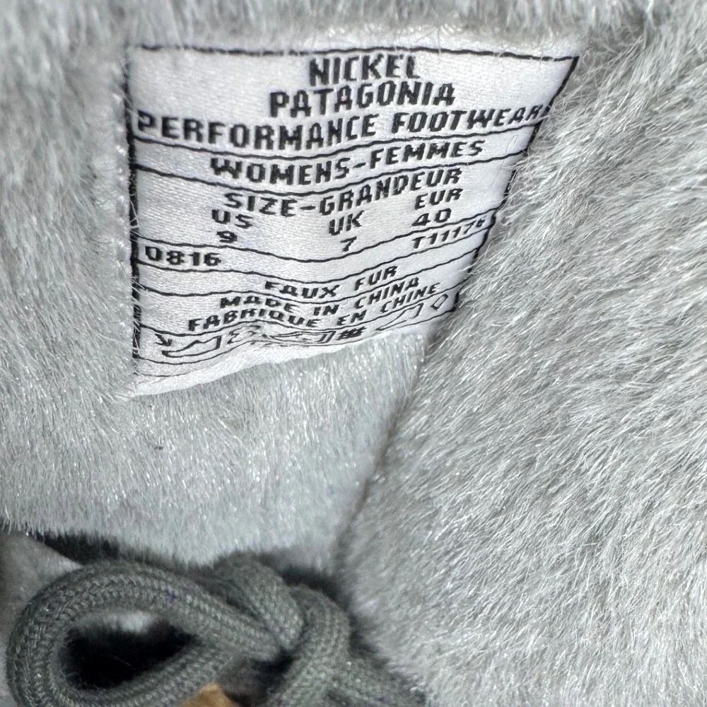Patagonia Nickel Waterproof Winter Boots Womens 9 Quilted Leather Faux Fur Grey